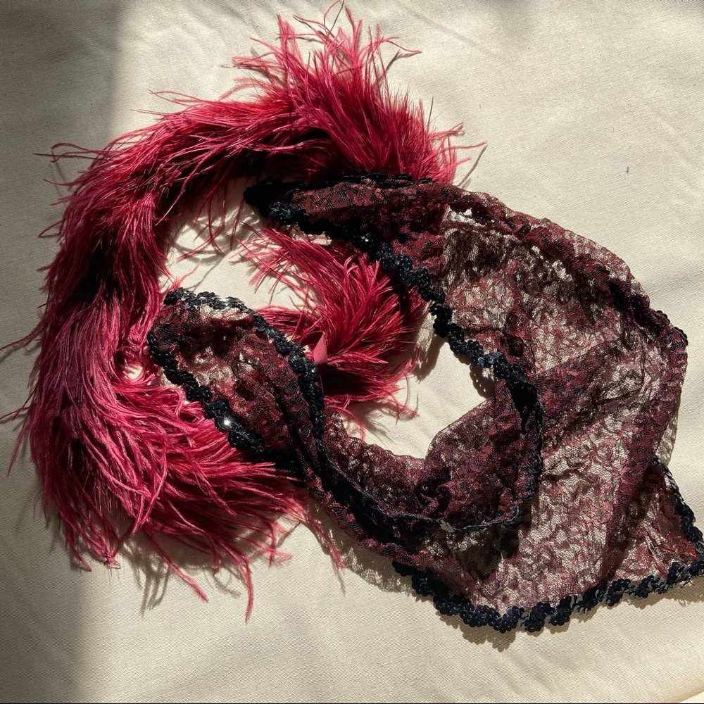 Lace Scarf and Feather Necktie